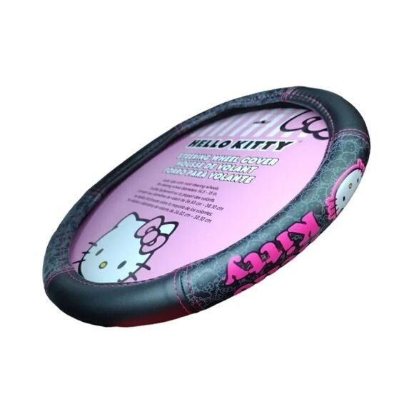Hello Kitty Black Hot Pink Faux Leather Steering Wheel Cover NWT - Picture 7 of 10